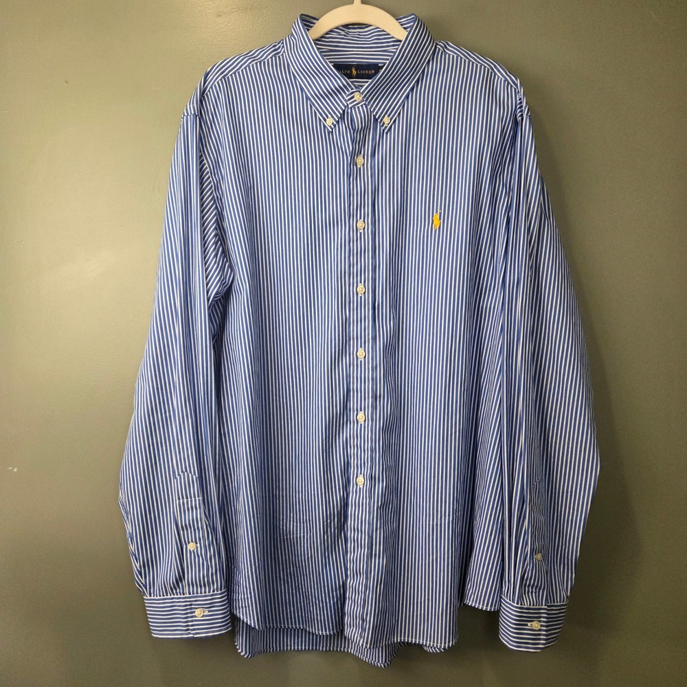 Ralph Lauren Men's 100% Cotton Striped Dress Shirt Blue & White Size XXL